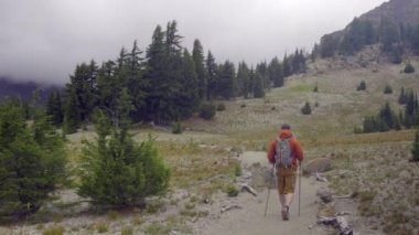 Uzun yürüyüşe çıkan kimse adam dağlarda trekking