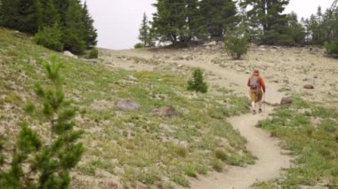 Uzun yürüyüşe çıkan kimse adam dağlarda trekking