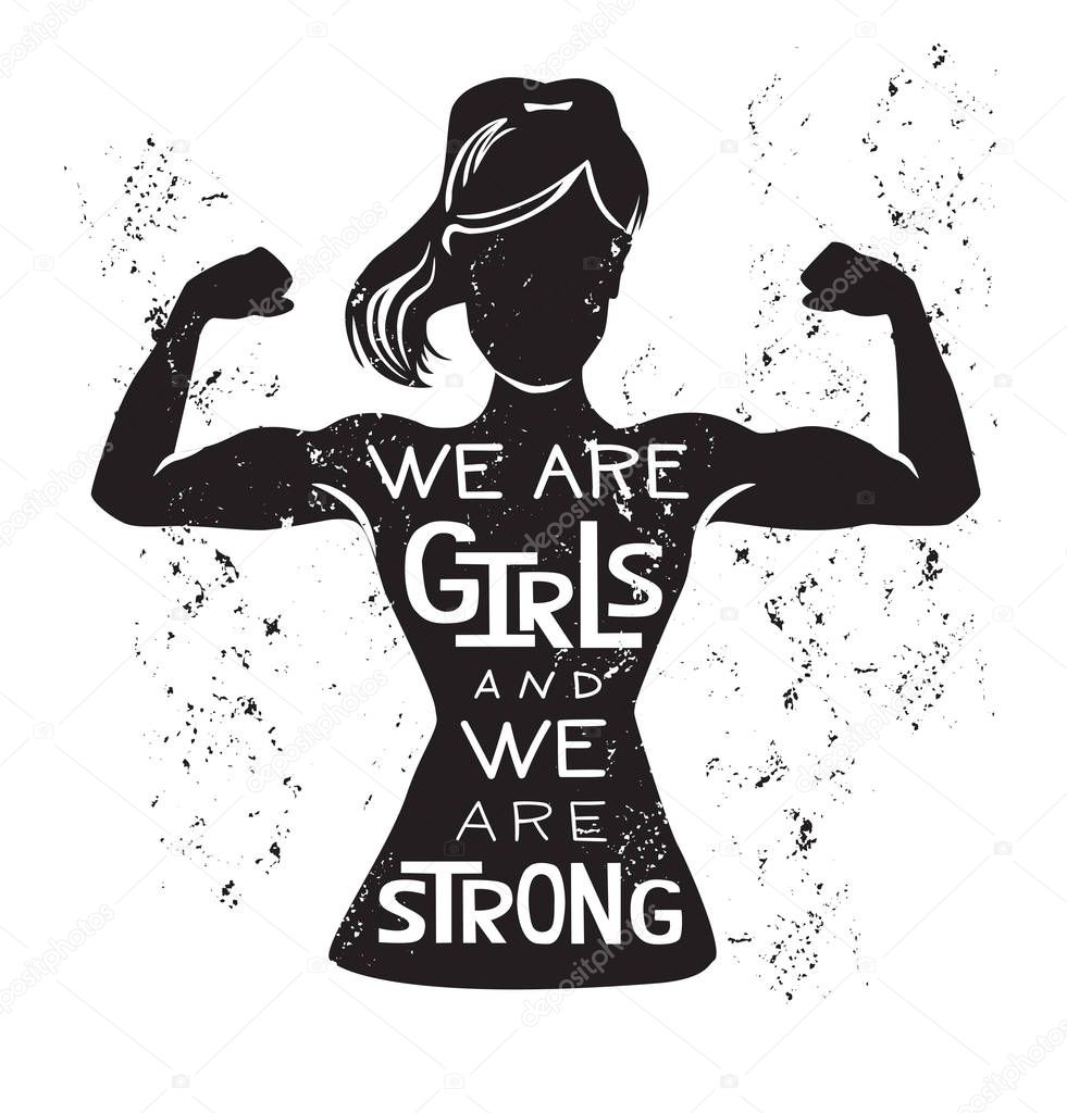 Girl Power Vector Lettering Illustration Black Female Silhouette Doing Bicep — Stock Vector ...