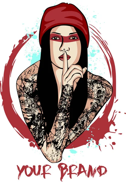 Lady Tattooed illustratie — Stockvector