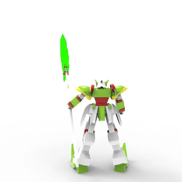 Sci-fi mech soldier standing on a white background. Military futuristic robot with a green and gray color metal. Mech controlled by a pilot. Scratched metal armor robot. Mech Battle. 3D rendering — Stock Photo, Image