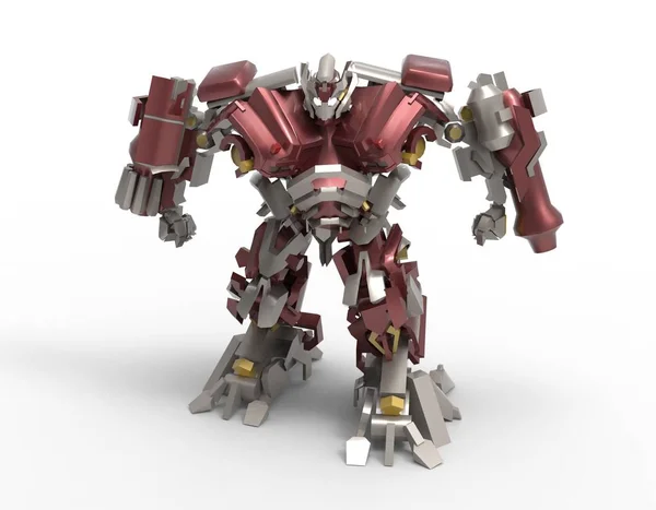 Sci-fi mech asker bir manzara arka plan üzerinde duruyor. Yeşil ve gri renk metal ile askeri fütüristik robot. Mech bir pilot tarafından kontrol ediliyor. Çizik metal zırh robotu. Mech Savaşı. 3d render — Stok fotoğraf