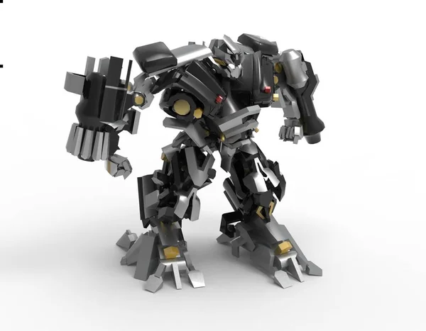 Sci-Fi mech katona állt a táj hátterét. Katonai futurisztikus robot egy zöld és szürke színű fém. Mech vezérli pilóta. Karcos fém páncél robot. Mech csata. 3D-leképezés — Stock Fotó