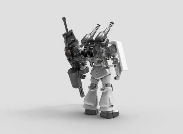 Sci-Fi mech katona állt a táj hátterét. Katonai futurisztikus robot egy zöld és szürke színű fém. Mech vezérli pilóta. Karcos fém páncél robot. Mech csata. 3D-leképezés — Stock Fotó