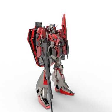 Beyaz bir arka plan üzerinde duran bilim kurgu mech asker. Yeşil ve gri renk metal ile askeri fütüristik robot. Mech bir pilot tarafından kontrol ediliyor. Çizik metal zırh robotu. Mech Savaşı. 3d render