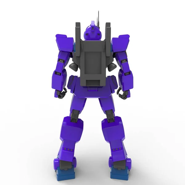 Beyaz bir arka plan üzerinde duran bilim kurgu mech asker. Yeşil ve gri renk metal ile askeri fütüristik robot. Mech bir pilot tarafından kontrol ediliyor. Çizik metal zırh robotu. Mech Savaşı. 3d render