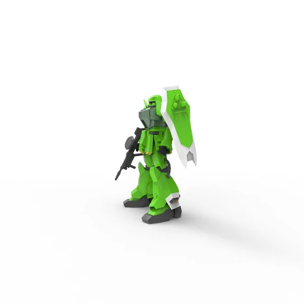 Sci-Fi Mech soldaat die op een witte achtergrond staat. Militaire futuristische robot met een groene en grijze kleur metaal. Mech bestuurd door een piloot. Bekraste metalen Armor robot. Mech-strijd. 3D-rendering — Stockfoto