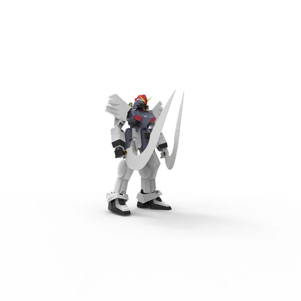 Sci-fi mech soldier standing on a white background. Military futuristic robot with a green and gray color metal. Mech controlled by a pilot. Scratched metal armor robot. Mech Battle. 3D rendering — Stock Photo, Image