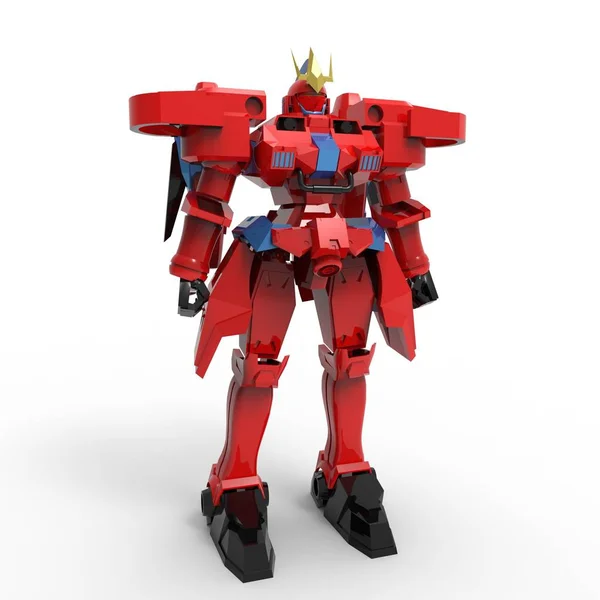 Beyaz bir arka plan üzerinde duran bilim kurgu mech asker. Yeşil ve gri renk metal ile askeri fütüristik robot. Mech bir pilot tarafından kontrol ediliyor. Çizik metal zırh robotu. Mech Savaşı. 3d render