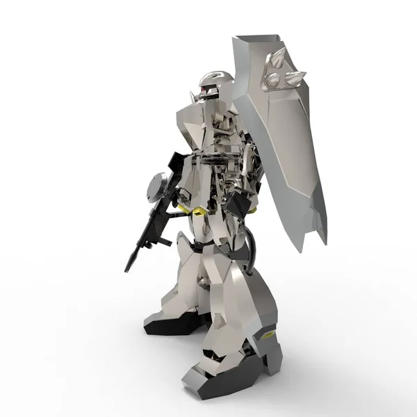 Science-Fiction-Mechaniker auf weißem Hintergrund. militärische futuristische Roboter mit einer grünen und grauen Farbe Metall. mech, das von einem Piloten gesteuert wird. zerkratzte Metallpanzerroboter. mech Schlacht. 3D-Darstellung — Stockfoto