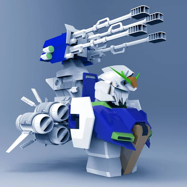 Sci Mech Katona Fehér Alapon Állva Katonai Futurisztikus Robot Egy — Stock Fotó