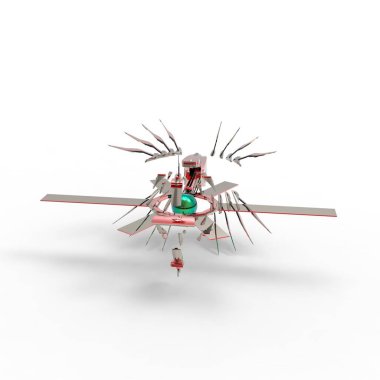 Manzaranın arka planında duran bilim kurgu-meka askeri. Yeşil ve gri renkli metali olan askeri fütürist robot. Mekanik bir pilot tarafından kontrol ediliyor. Kazınmış metal zırh robotu. Mekanik savaşı. 3d oluşturma