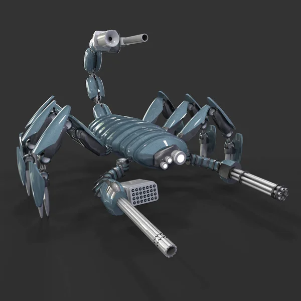 科幻军士站在那里 军事未来主义机器人 麦加由一名飞行员控制 碎屑金属装甲机器人 麦加战役 3D渲染 — 图库照片