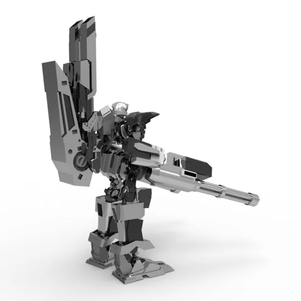 Sci Mecha Soldat Stående Militär Futuristisk Robot Mecha Kontrolleras Pilot — Stockfoto