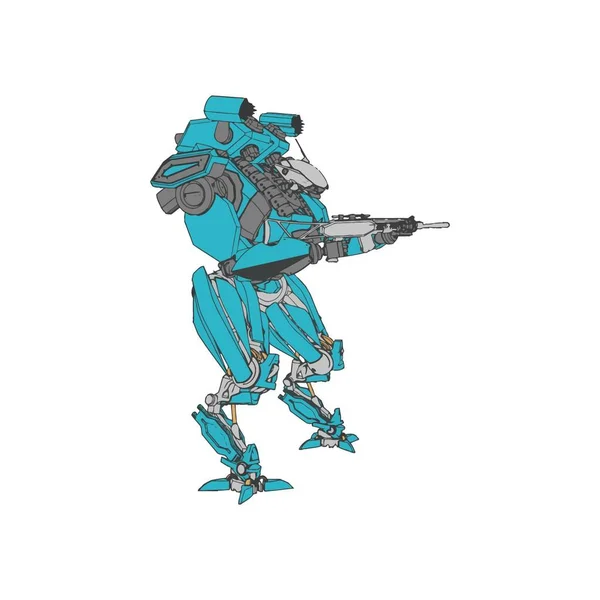Soldat méca de science-fiction debout. Robot militaire futuriste. Mecha contrôlé par un pilote — Image vectorielle