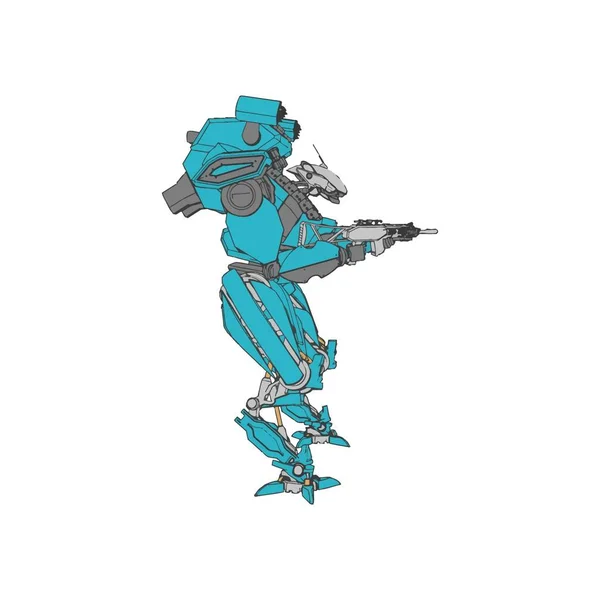 Soldado mecánico de ciencia ficción de pie. Robot futurista militar. Mecha controlada por un piloto — Archivo Imágenes Vectoriales