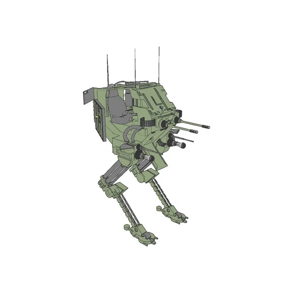 Sci-fi mecha soldier standing. Military futuristic robot — Stok Vektör