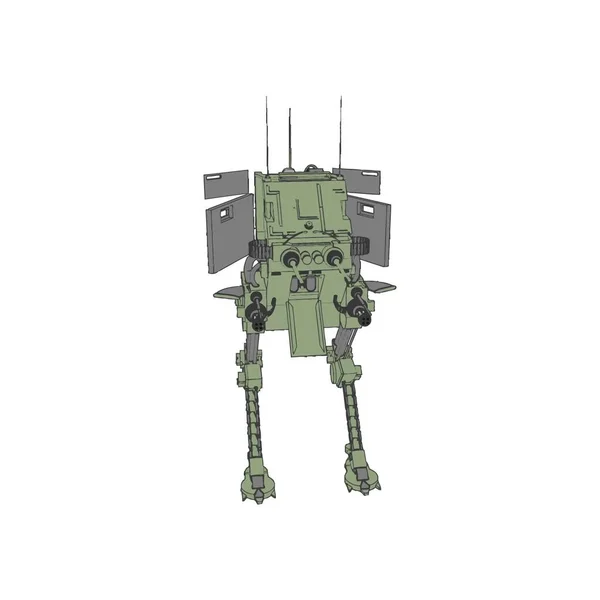 Soldado mecánico de ciencia ficción de pie. Robot futurista militar — Vector de stock