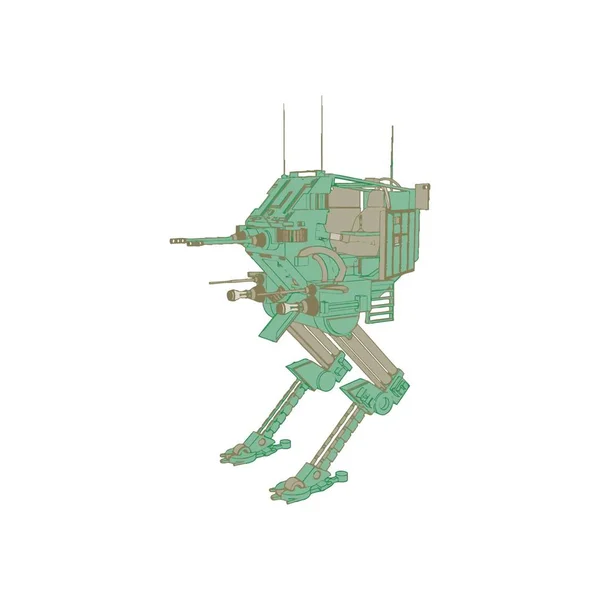 Soldado mecánico de ciencia ficción de pie. Robot futurista militar — Vector de stock