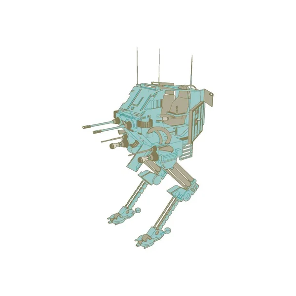 Soldado mecánico de ciencia ficción de pie. Robot futurista militar — Vector de stock