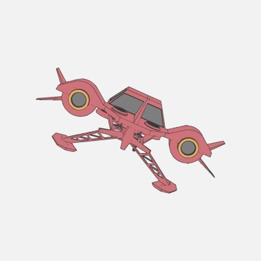 Vektör çizimi. İzole edilmiş arkaplanda bir uzay gemisi.