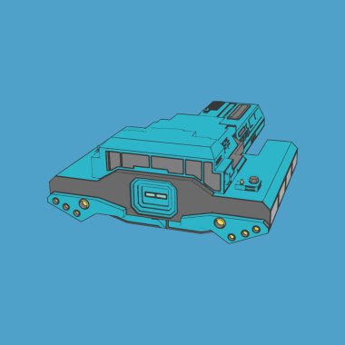 Vektör çizimi. İzole edilmiş arkaplanda bir uzay gemisi.