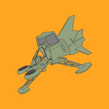 Vektör çizimi. İzole edilmiş arkaplanda bir uzay gemisi.