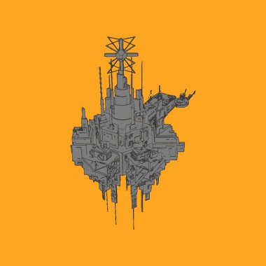 Vektör çizimi. İzole edilmiş arkaplanda bir uzay gemisi.