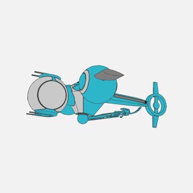 Vektör çizimi. İzole edilmiş arkaplanda bir uzay gemisi.