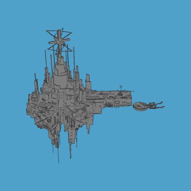 Vektör çizimi. İzole edilmiş arkaplanda bir uzay gemisi.