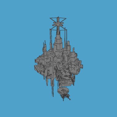 Vektör çizimi. İzole edilmiş arkaplanda bir uzay gemisi.