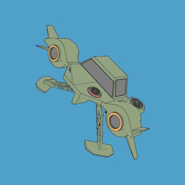 Vektör çizimi. İzole edilmiş arkaplanda bir uzay gemisi.