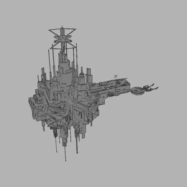 Vektör çizimi. İzole edilmiş arkaplanda bir uzay gemisi. — Stok Vektör
