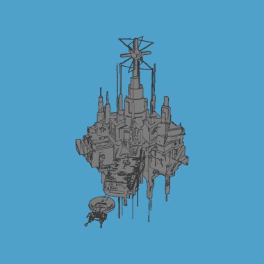 Vektör çizimi. İzole edilmiş arkaplanda bir uzay gemisi.