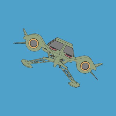 Vektör çizimi. İzole edilmiş arkaplanda bir uzay gemisi.