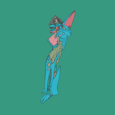 Vektör çizimi. Mekagodzilla arka planda. Tişört tasarımı, poster, çıkartma.