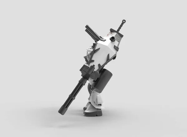 Sci-Fi Mech soldaat staande op een landschaps achtergrond. Militaire futuristische robot met een groene en grijze kleur metaal. Mech bestuurd door een piloot. Bekraste metalen Armor robot. Mech-strijd. 3D-rendering — Stockfoto