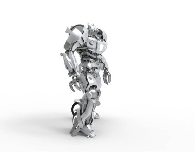 Sci-fi mech asker bir manzara arka plan üzerinde duruyor. Yeşil ve gri renk metal ile askeri fütüristik robot. Mech bir pilot tarafından kontrol ediliyor. Çizik metal zırh robotu. Mech Savaşı. 3d render