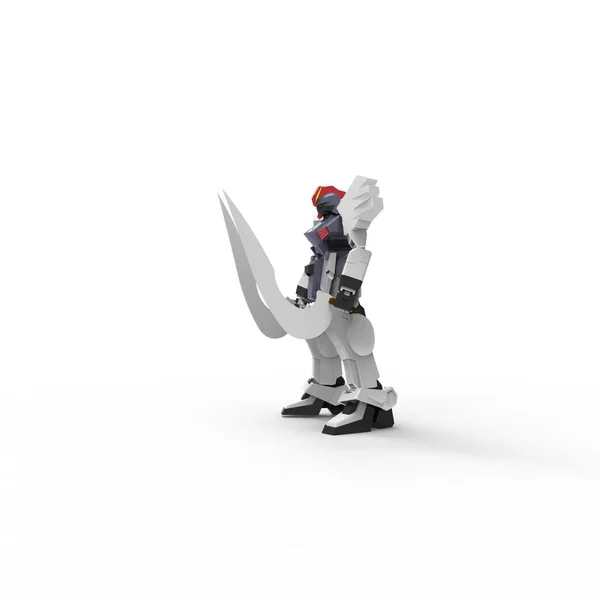 Sci-fi mech soldier standing on a white background. Military futuristic robot with a green and gray color metal. Mech controlled by a pilot. Scratched metal armor robot. Mech Battle. 3D rendering — Stock Photo, Image