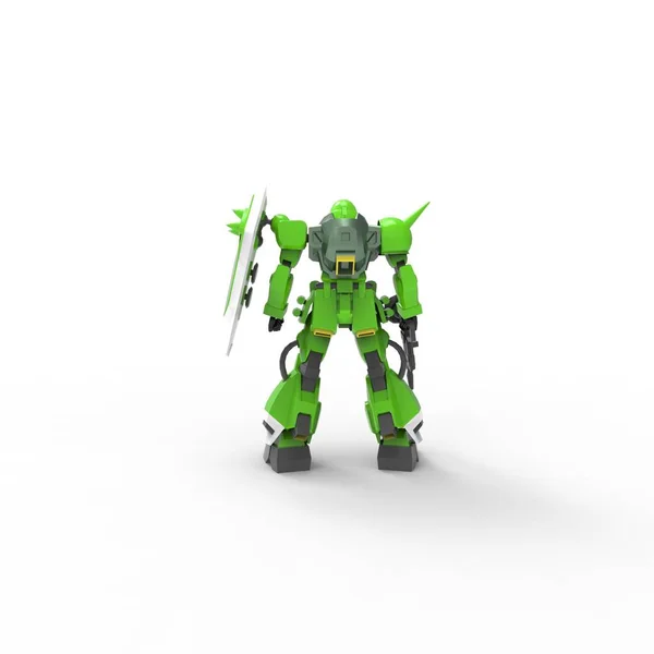 Sci-fi mech soldier standing on a white background. Military futuristic robot with a green and gray color metal. Mech controlled by a pilot. Scratched metal armor robot. Mech Battle. 3D rendering — Stock Photo, Image