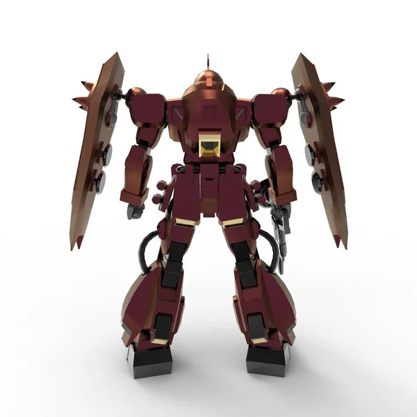 Beyaz bir arka plan üzerinde duran bilim kurgu mech asker. Yeşil ve gri renk metal ile askeri fütüristik robot. Mech bir pilot tarafından kontrol ediliyor. Çizik metal zırh robotu. Mech Savaşı. 3d render — Stok fotoğraf