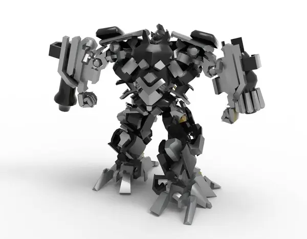 Sci-Fi mech katona állt a táj hátterét. Katonai futurisztikus robot egy zöld és szürke színű fém. Mech vezérli pilóta. Karcos fém páncél robot. Mech csata. 3D-leképezés — Stock Fotó