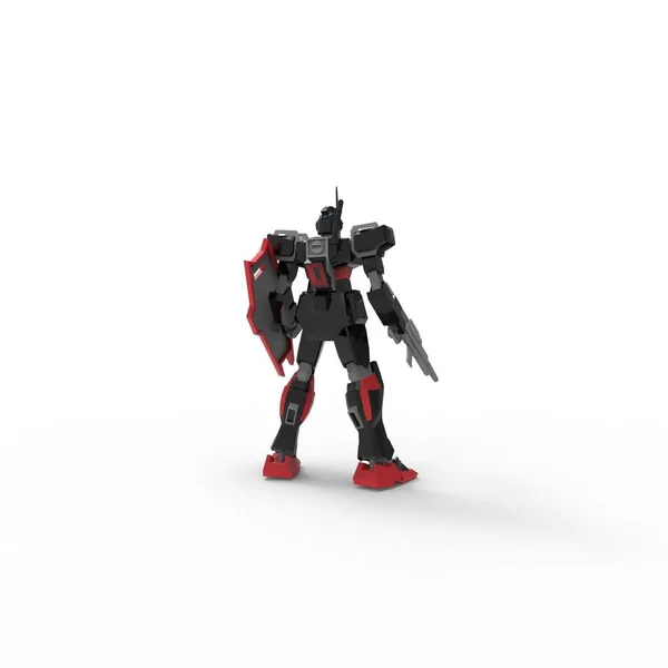 Sci-fi soldado mech em pé sobre um fundo branco. Robô futurista militar com um metal de cor verde e cinza. Mecha controlada por um piloto. Robô de armadura de metal riscado. Batalha de Mech. Renderização 3D — Fotografia de Stock