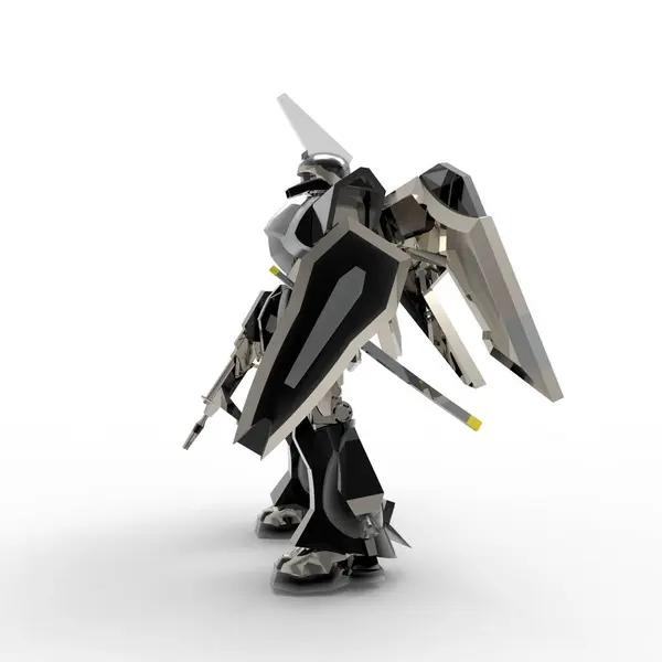 Sci-fi soldado mech em pé sobre um fundo branco. Robô futurista militar com um metal de cor verde e cinza. Mecha controlada por um piloto. Robô de armadura de metal riscado. Batalha de Mech. Renderização 3D — Fotografia de Stock