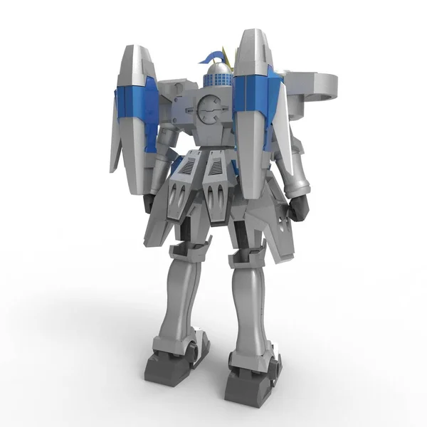 Beyaz bir arka plan üzerinde duran bilim kurgu mech asker. Yeşil ve gri renk metal ile askeri fütüristik robot. Mech bir pilot tarafından kontrol ediliyor. Çizik metal zırh robotu. Mech Savaşı. 3d render — Stok fotoğraf