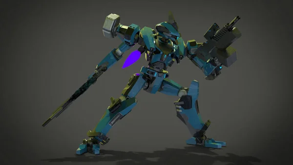 Sci Mecha Soldat Stehend Militärischer Futuristischer Roboter Mecha Wird Von — Stockfoto