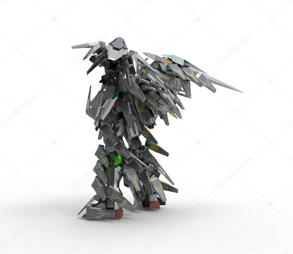 Sci-fi mecha soldier standing. Military futuristic robot. Mecha controlled by a pilot