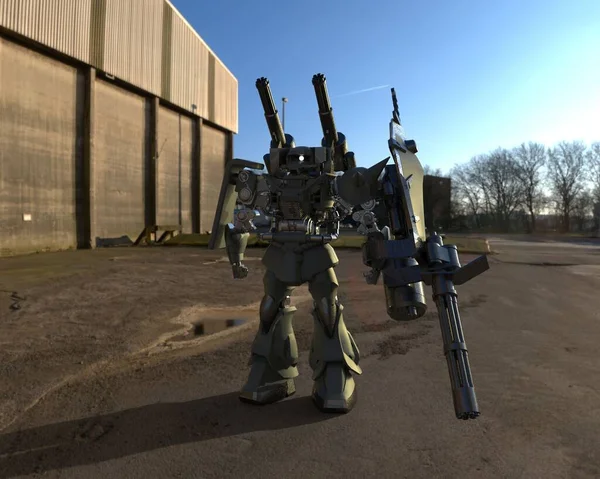 Sci Mecha Soldier Standing Military Futuristic Robot Mecha Controlled Pilot — 스톡 사진