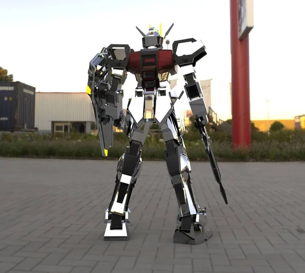 Sci Mecha Soldier Standing Military Futuristic Robot Mecha Controlled Pilot — 스톡 사진