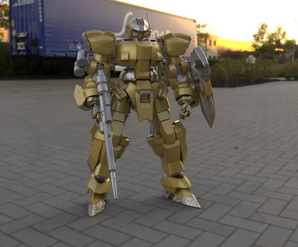 Sci Mecha Soldier Standing Military Futuristic Robot Mecha Controlled Pilot — 스톡 사진